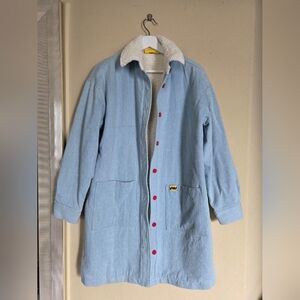 Peanuts X Lazy Oaf Denim Trench Coat Jacket Embroidered